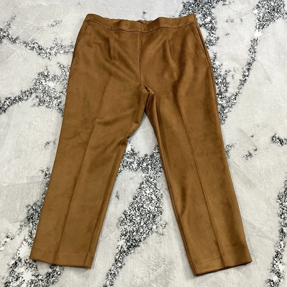 Ann Taylor The Easy Ankle Pants Womens Size XL Brown‎ Faux Suede High Rise NWT